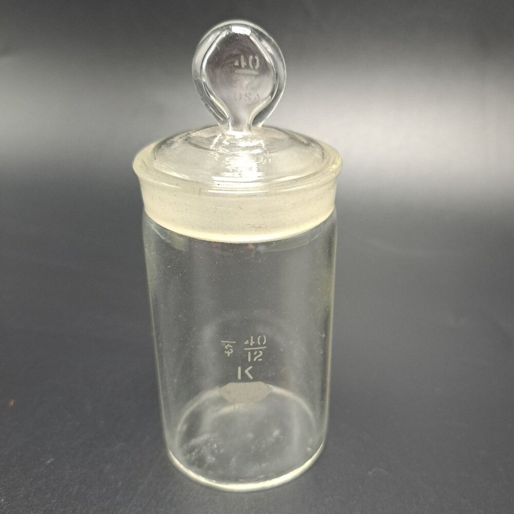 KIMAX 40/12 Glass Beaker Jar With Lid USA Laboratory Collectible Vintage